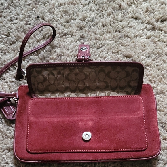 Coach Burgundy Suede Wristlet - Picture 3 of 5